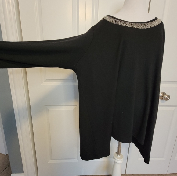 Avenue Women's Plus  Black Knit Sweater Rushed Sleeves Silver Bead Trim - 22/24 - Picture 3 of 9